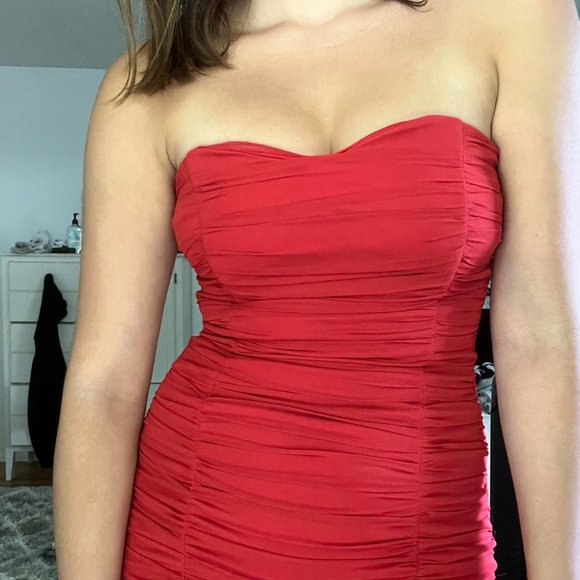 H&M Orangish/red Ruched Going Out Dress - Picture 3 of 6